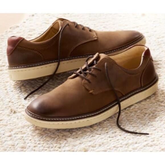 Johnston&Murphy Sheepskin NWOB McGuffey Plain Toe Lace Up Shoes 13M Tan Oiled - Picture 2 of 11